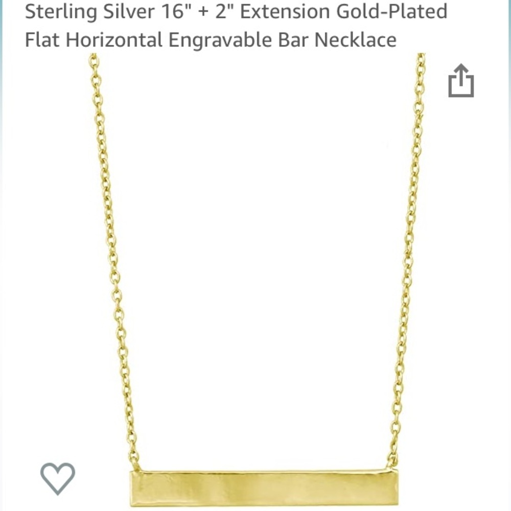 Sterling Silver 16" + 2" Extension Gold-Plated Flat Horizontal Bar Necklace